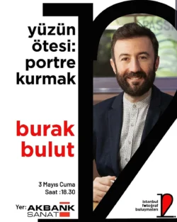 Lächelndes Porträt des Fotografen Burak Bulut in warmem, natürlichem Licht, Werbeplakat für einen Meisterkurs in Fotografie in Berlin.